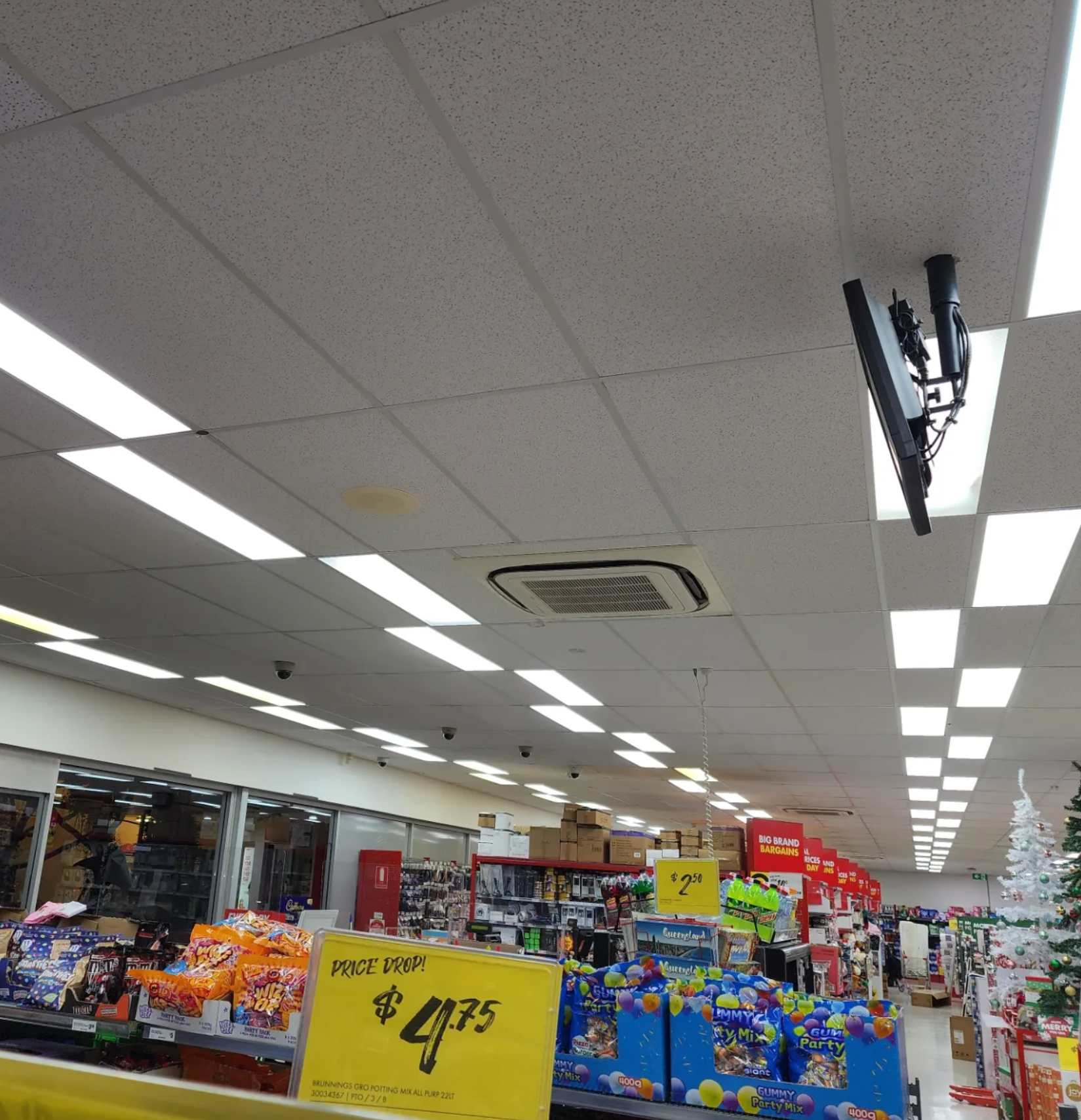 LED panel lighting, split system air conditioning and security cameras — The Reject Shop, Noosa Fair