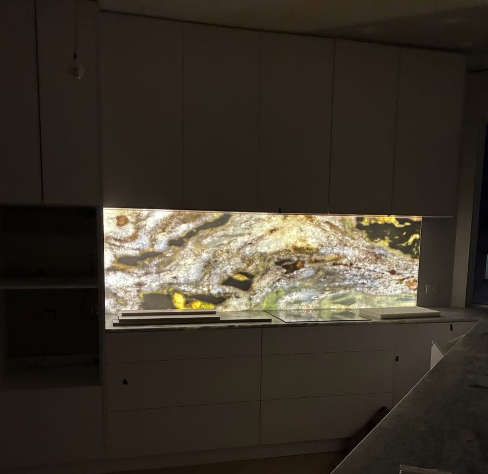 LED strip lighting feature wall — renovation project, Noosa
