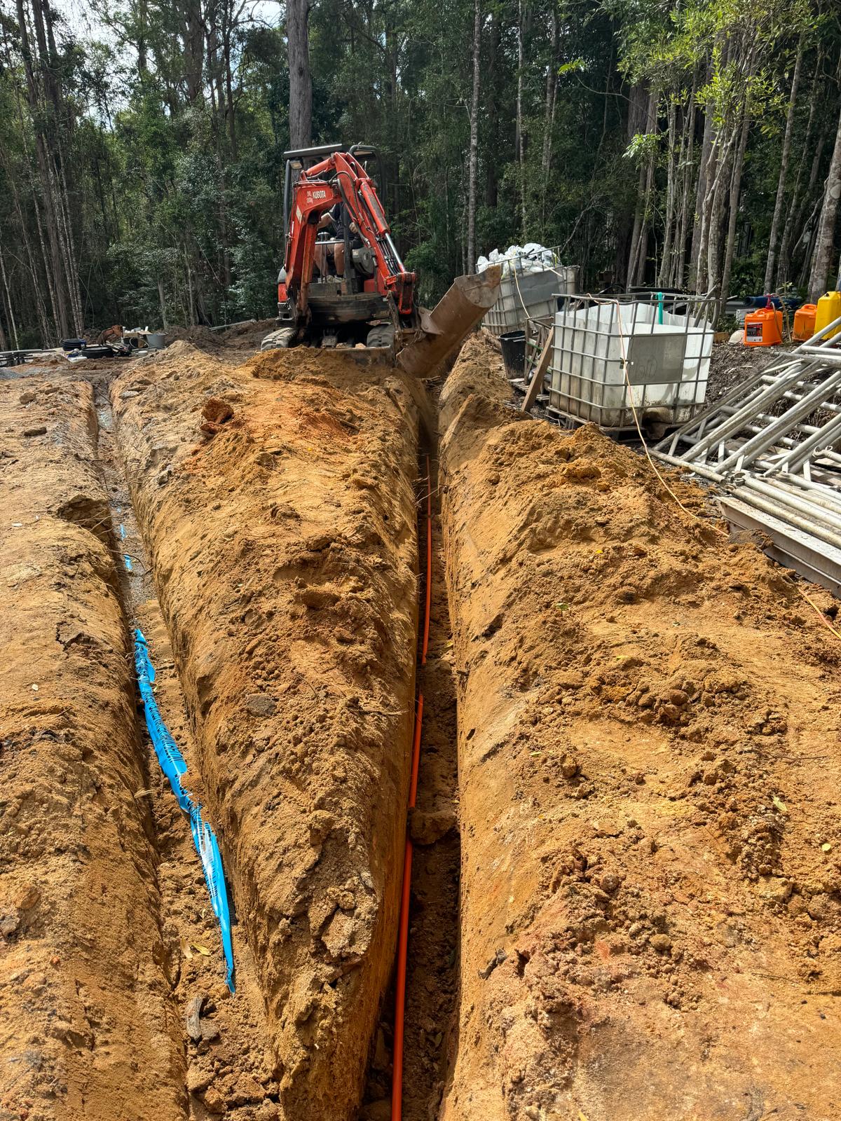 Deep underground cable trench — new build Noosa